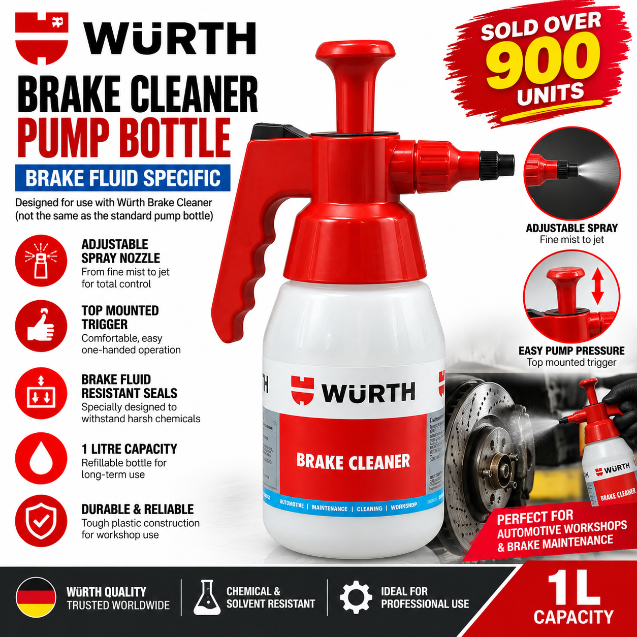 Wurth 1Ltr Pump Bottle specifically designed for BRAKE CLEANER see details