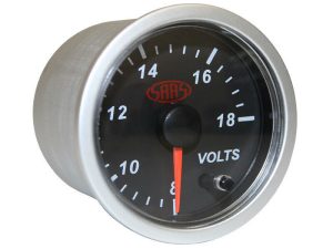 SAAS 52MM Volt Gauge 8v-18v 52mm Black 7 Colour LED Inc: Fitting Kit