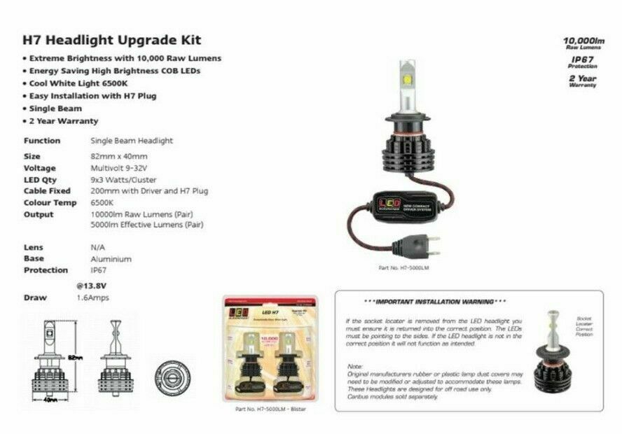 X1 PAIR LED AUTOLAMPS HEADLIGHT H7 BULBS 6500K- 5000LM UPGRADE CONVERSION KIT - Image 4