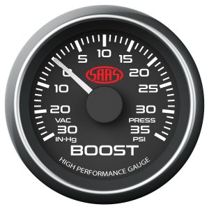 SAAS SG-TB52B1 BOOST GAUGE 30INHG-35PSI 52MM BLACK MUSCLE SERIES