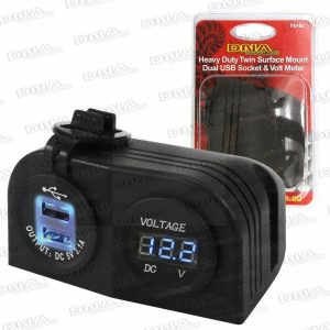 Heavy Duty Twin Surface Mount Dual USB Socket  & Volt Meter