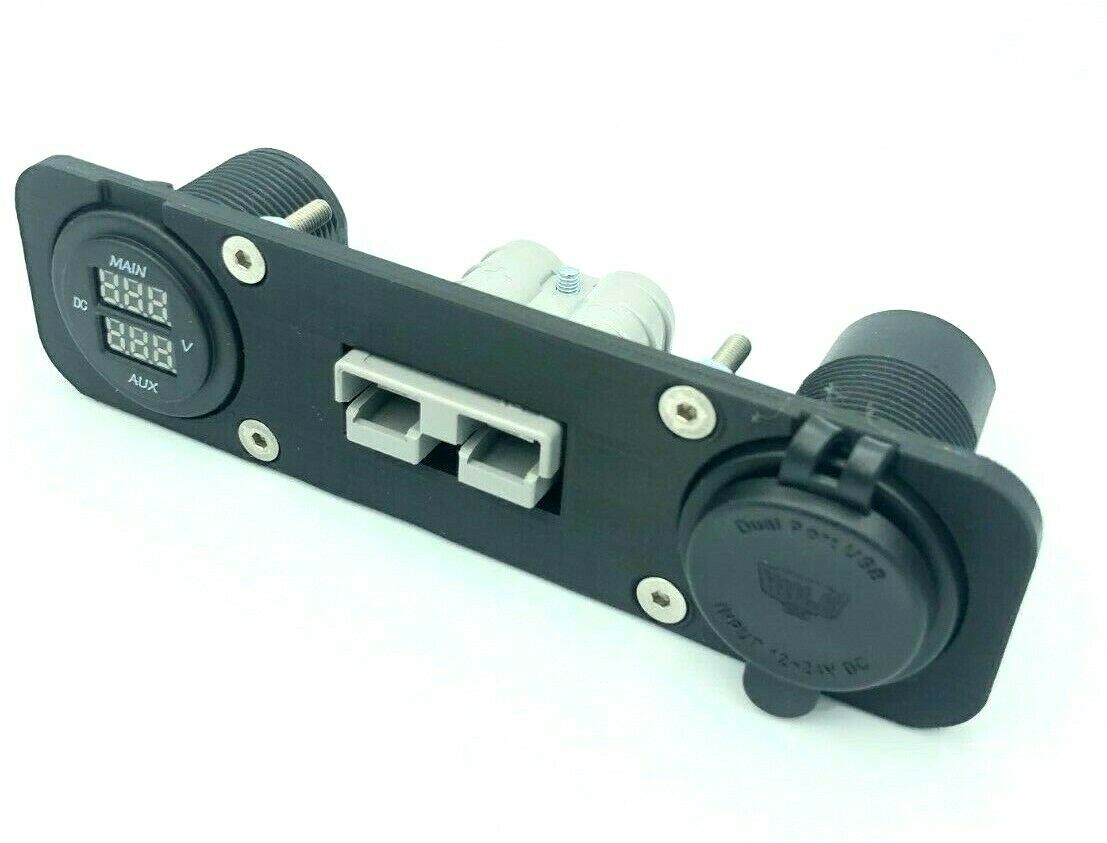 Dual Volt Cig/Acc Socket Grey 50Amp Anderson Face Mounting Plate Panel