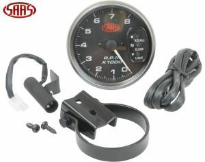 SAAS Tacho Gauge Electric Black Face 95mm Multi Colour Tachometer + Fitting Kit