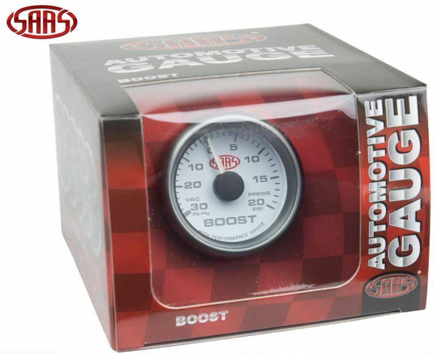 SAAS Turbo Boost Vacuum Gauge White Face Dial 52mm Multi Colour