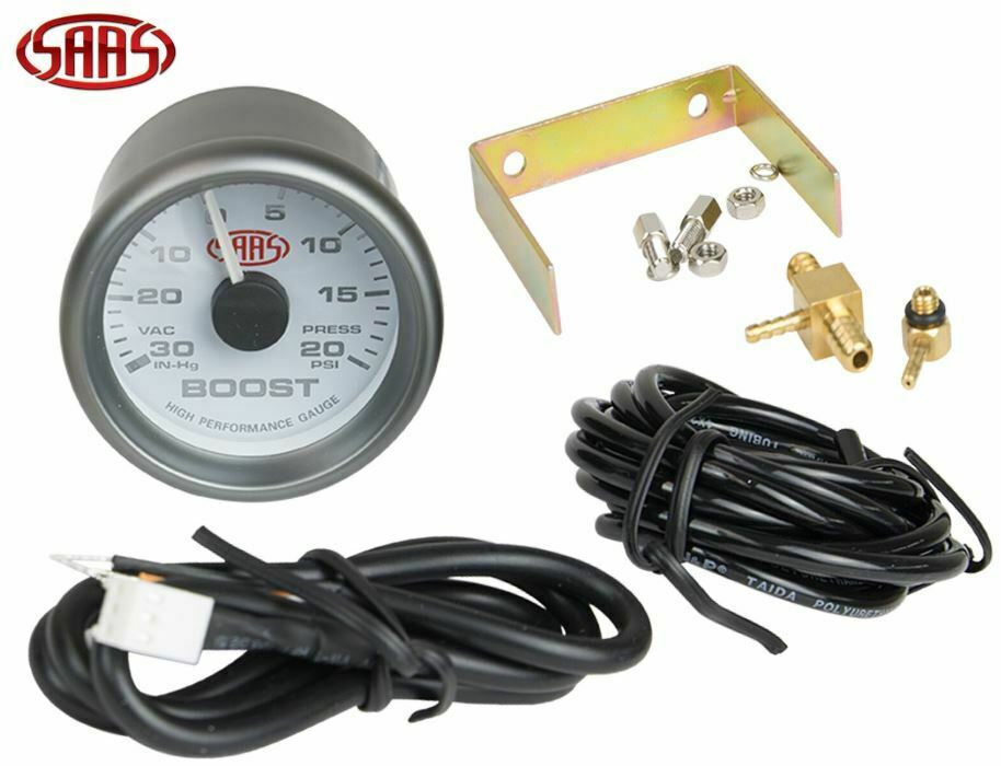 SAAS Turbo Boost Vacuum Gauge White Face Dial 52mm Multi Colour