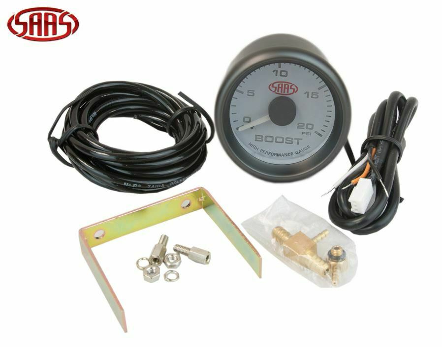 SAAS Turbo Diesel Boost Gauge White Face Dial 52mm Multi Colour + Fitting Kit HS Autoparts