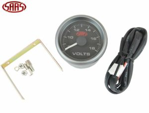 SAAS Volt Gauge Black Face Dial 52mm Multi Colour 8v - 18v + Fitting Kit