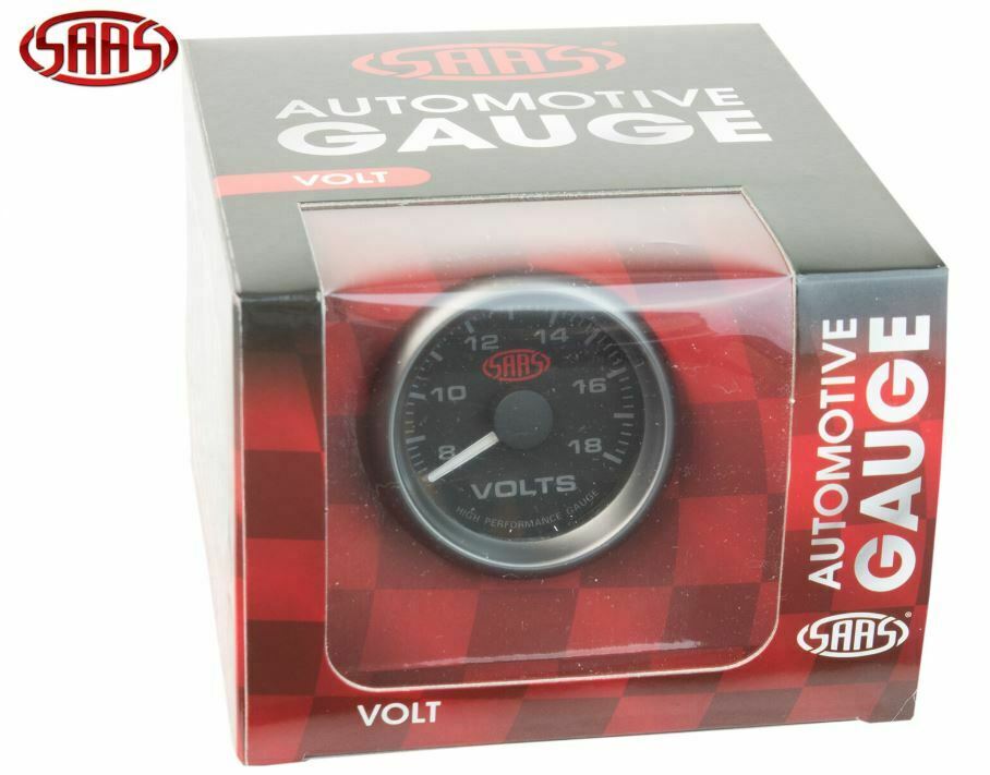 SAAS Volt Gauge Black Face Dial 52mm Multi Colour 8v 18v + Fitting