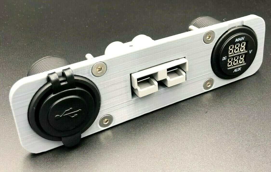 Dual USB & Dual Voltage Gauge Grey 50Amp Anderson Face Mounting Plate Panel GREY