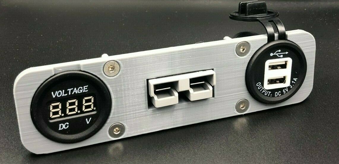 Dual USB & Voltage Gauge Grey 50Amp Anderson Face Mounting Plate Panel 12V GREY