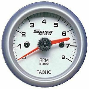 Speco Sports Series 2" White Universal Tacho Tachometer Gauge 2" 0-8000 RPM