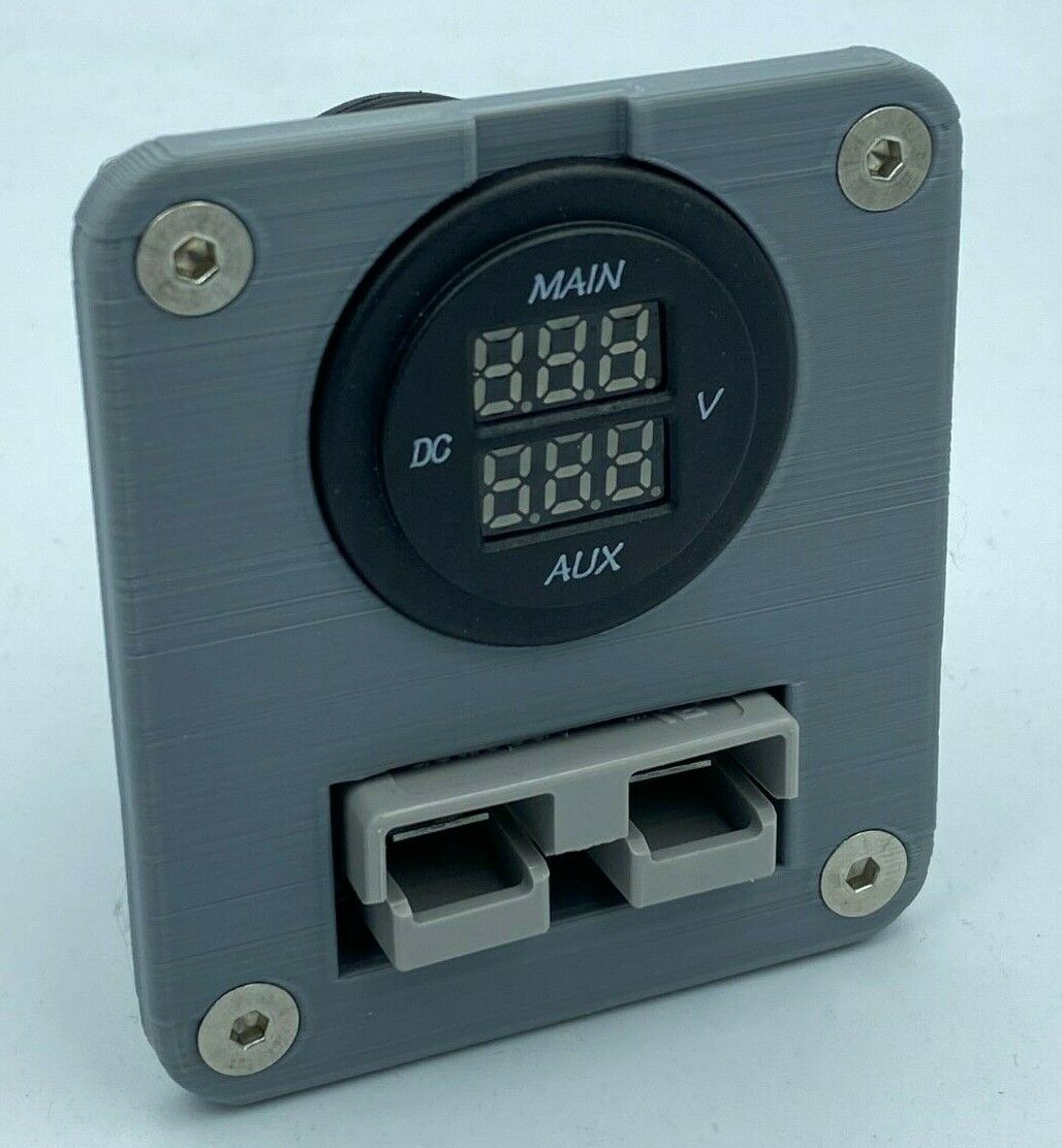 Genuine 50 Amp Anderson Plug & Dual Voltage Gauge Flush Mount Face Plate - Grey