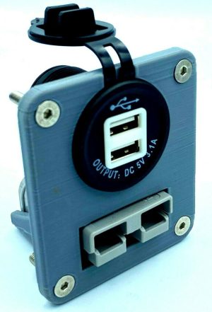 50 Amp Anderson Plug & Dual USB Socket Flush Mount Face Plate - Grey