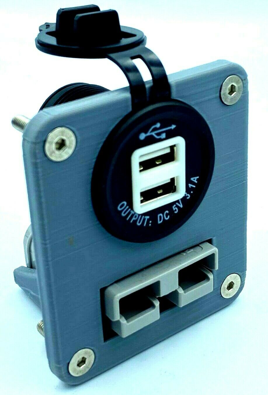 50 Amp Anderson Plug & Dual USB Socket Flush Mount Face Plate - Grey