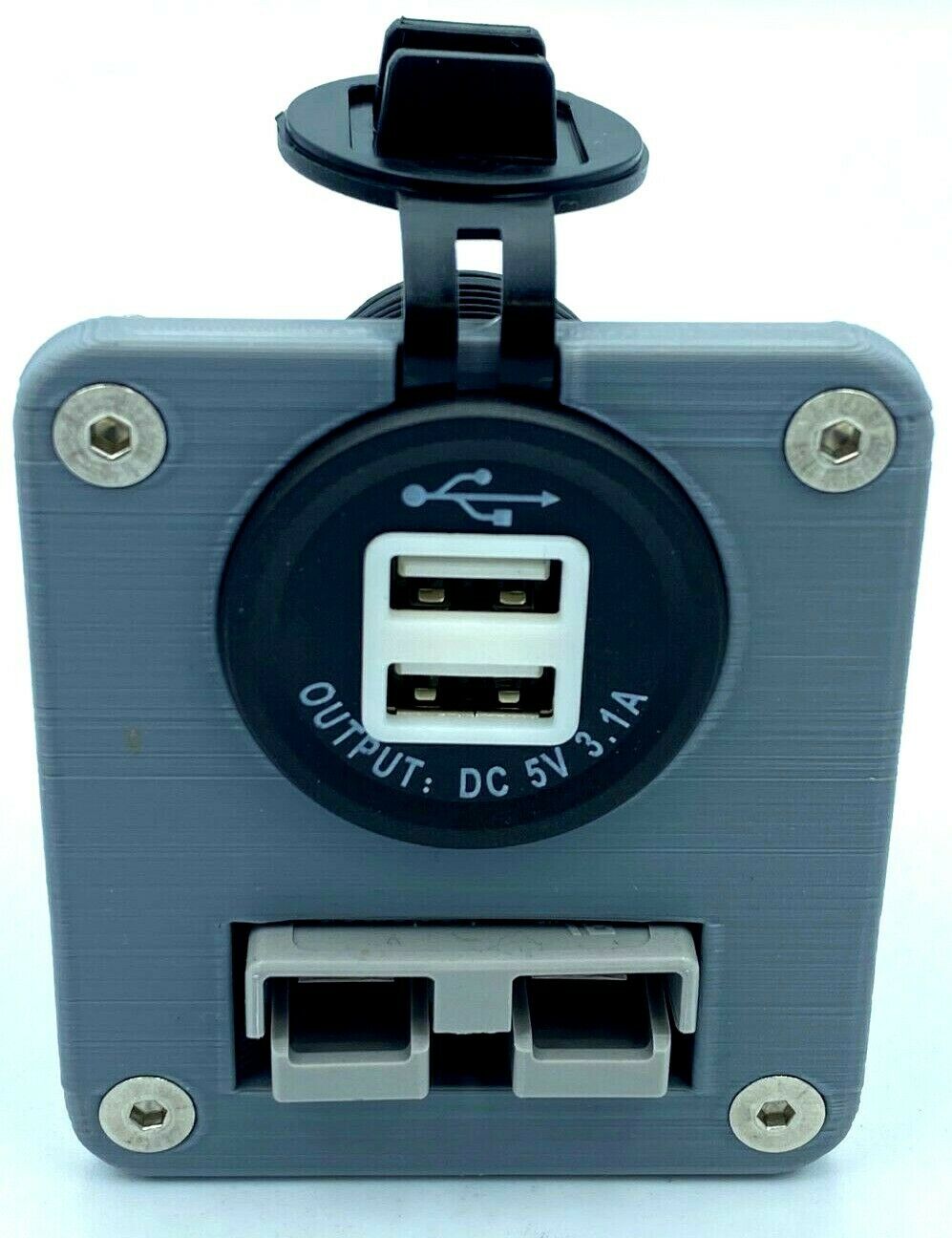50 Amp Anderson Plug & Dual USB Socket Flush Mount Face Plate - Grey - Image 2