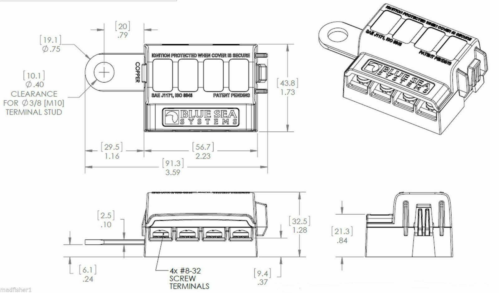 BLUE SEA FUSE BLOCK Std BLADE Battery Terminal Mount Kit inc pos and neg - Image 4