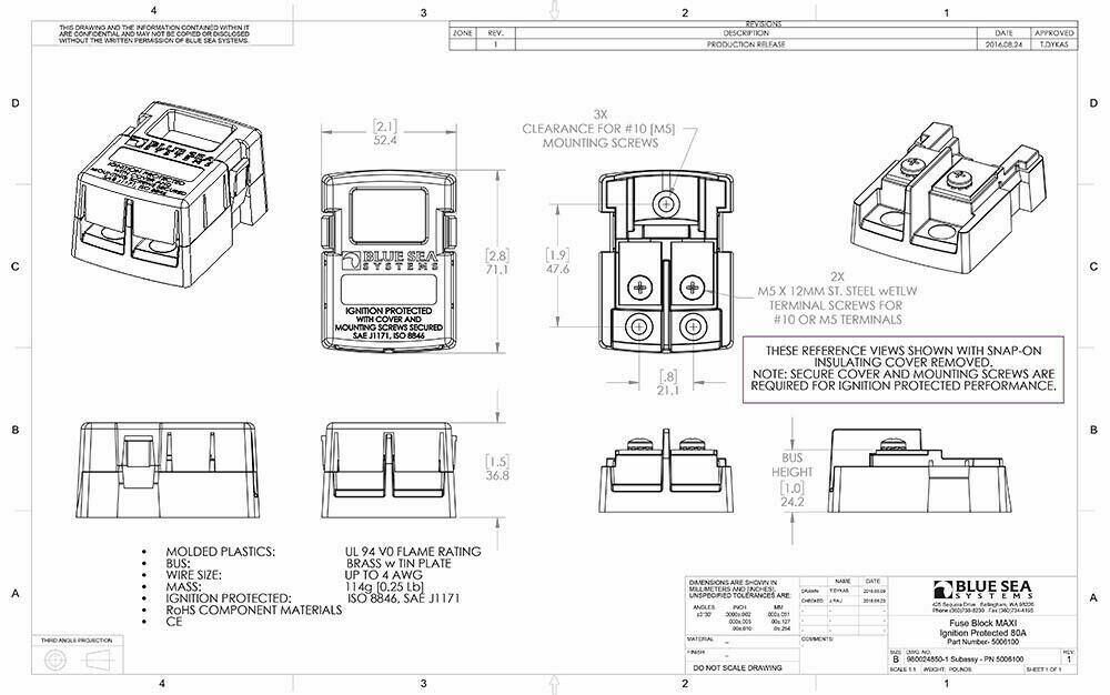 Blue Sea Maxi Blade Fuse Mount Heavy Duty Block Holder Dual Battery