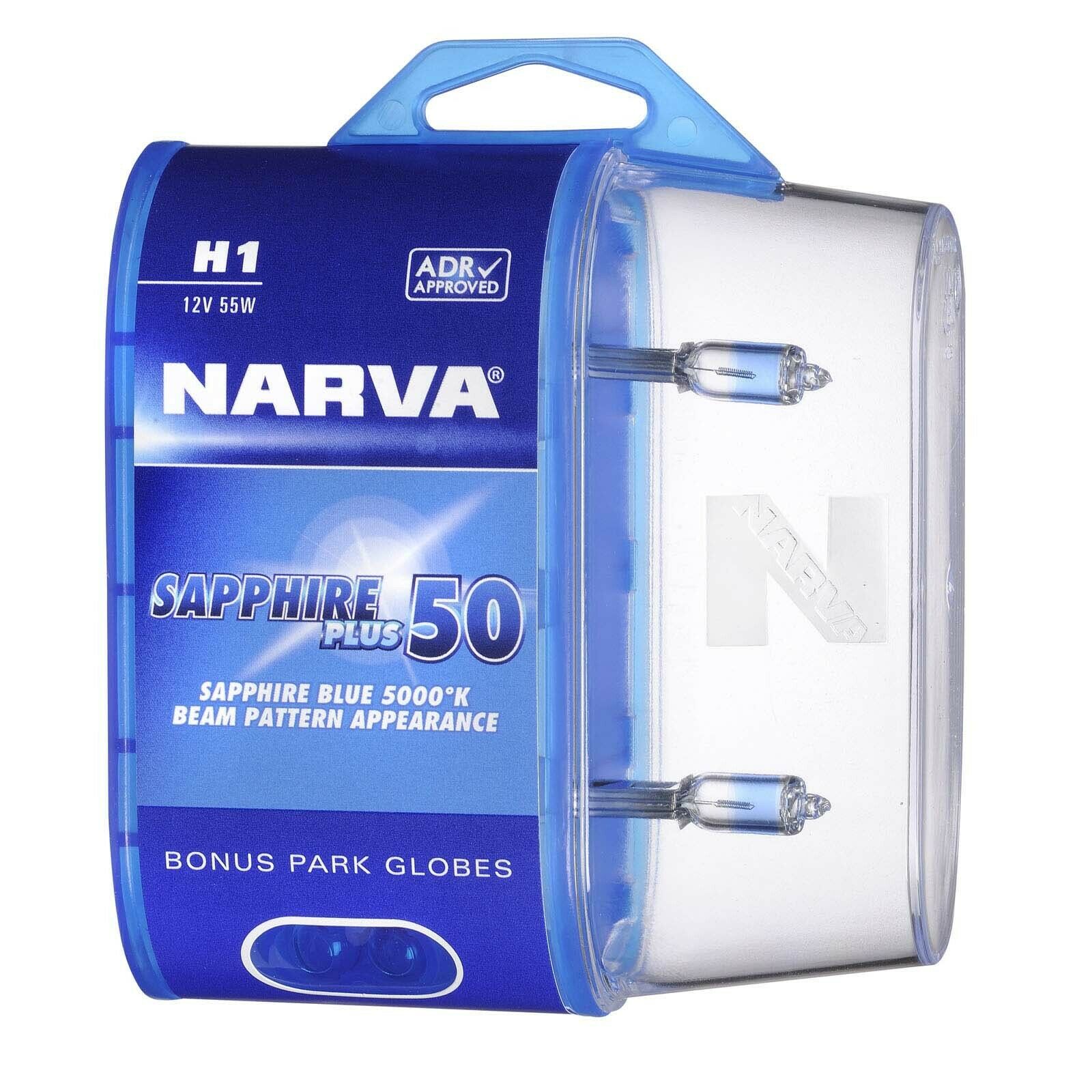 TWIN PACK - Narva H1 12v 55w Sapphire Plus 50 Halogen Headlight Globes