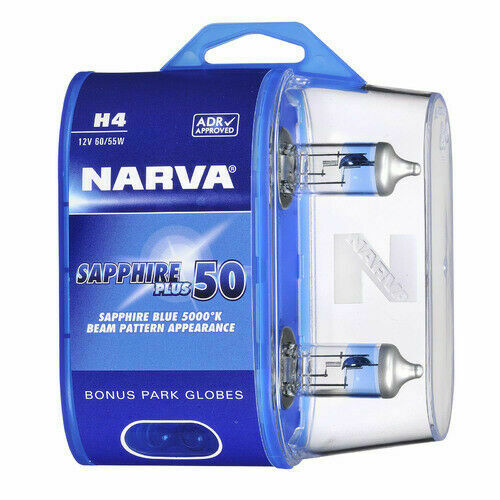 TWIN PACK - Narva H4 12v 60/55w Sapphire Plus 50 Halogen Headlight Globes