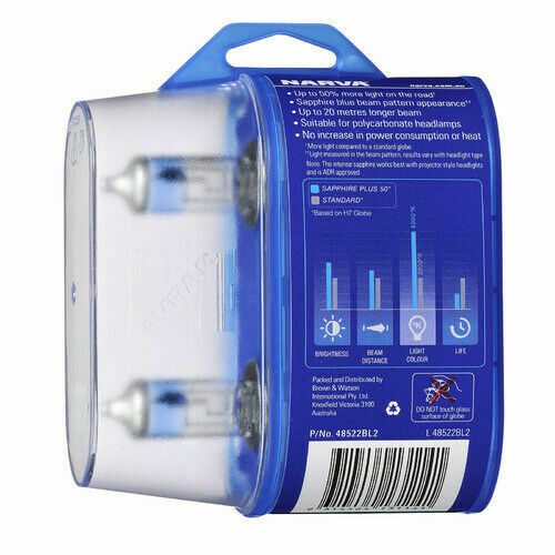 TWIN PACK - Narva H4 12v 60/55w Sapphire Plus 50 Halogen Headlight Globes - Image 2