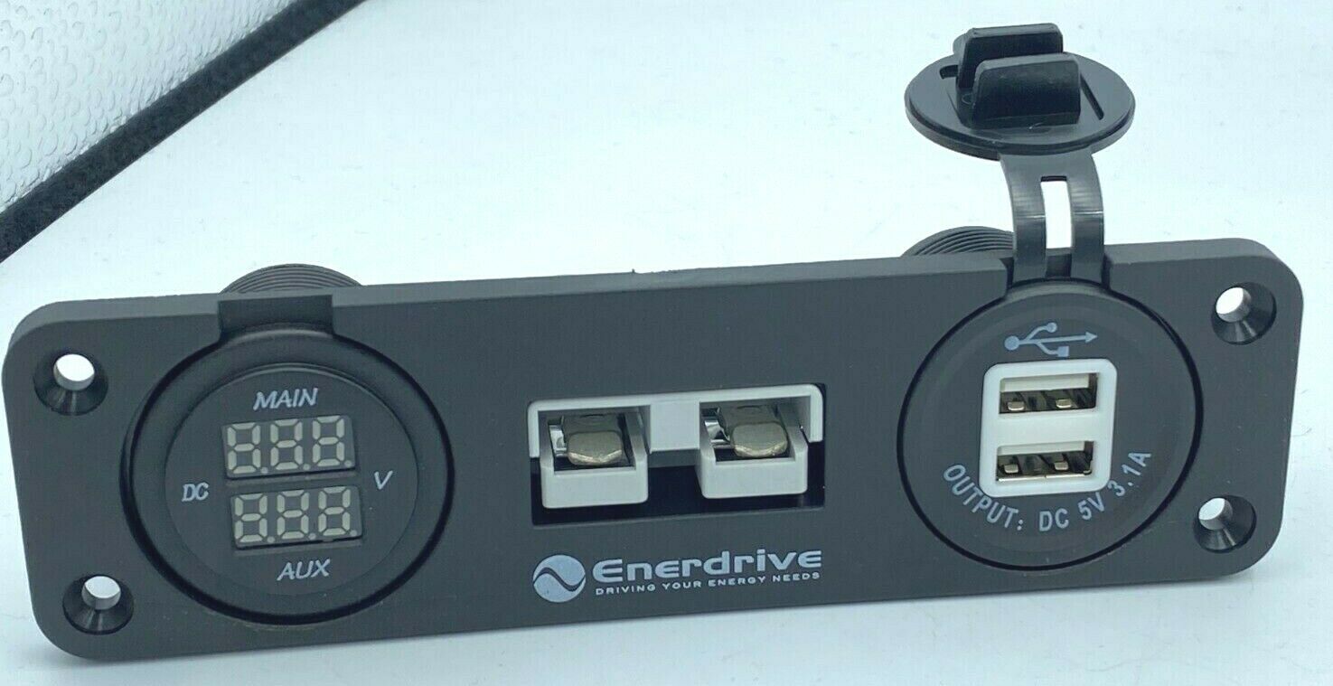 ENERDRIVE 50Amp Anderson Plug Flush Mount faceplate Dual Volt Gauge + Dual USB HS Autoparts
