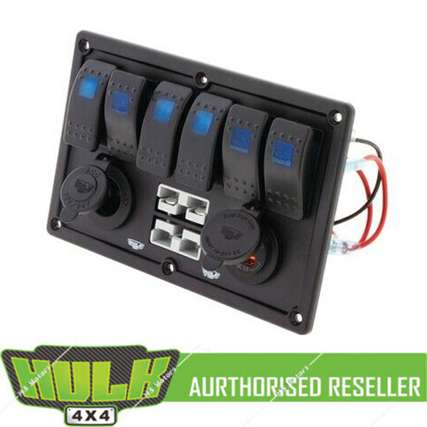 HULK 4x4 Prewired 6 WAY SWITCH PANEL WITH 50A PLUGS ACC POWER SOCKET & USB
