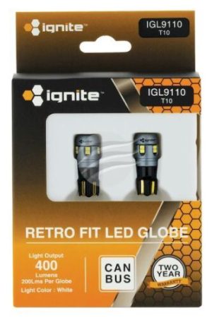IGNITE CANBUS Compatible LED T10 W5W 6500K White 12V for PARKER Globe (PAIR)