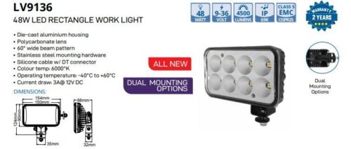LED WORK LIGHT DUAL MOUNTING OPTIONS WIDE FLOOD BEAM 60 DEGREE 4800 LUMENS IP69K - Image 5