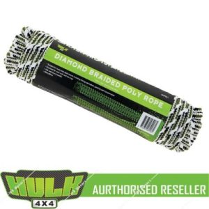 HULK 4x4 DIAMOND BRAIDED POLY ROPE (WHITE/GREY) 9.5MM X 30M Working Load: 66Kg