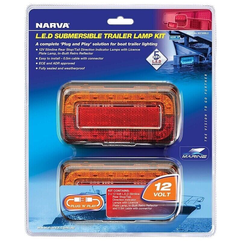 Narva Trailer Lamp Pair 12V LED Slimline Rear Stop/Tail, Indicator Submersible