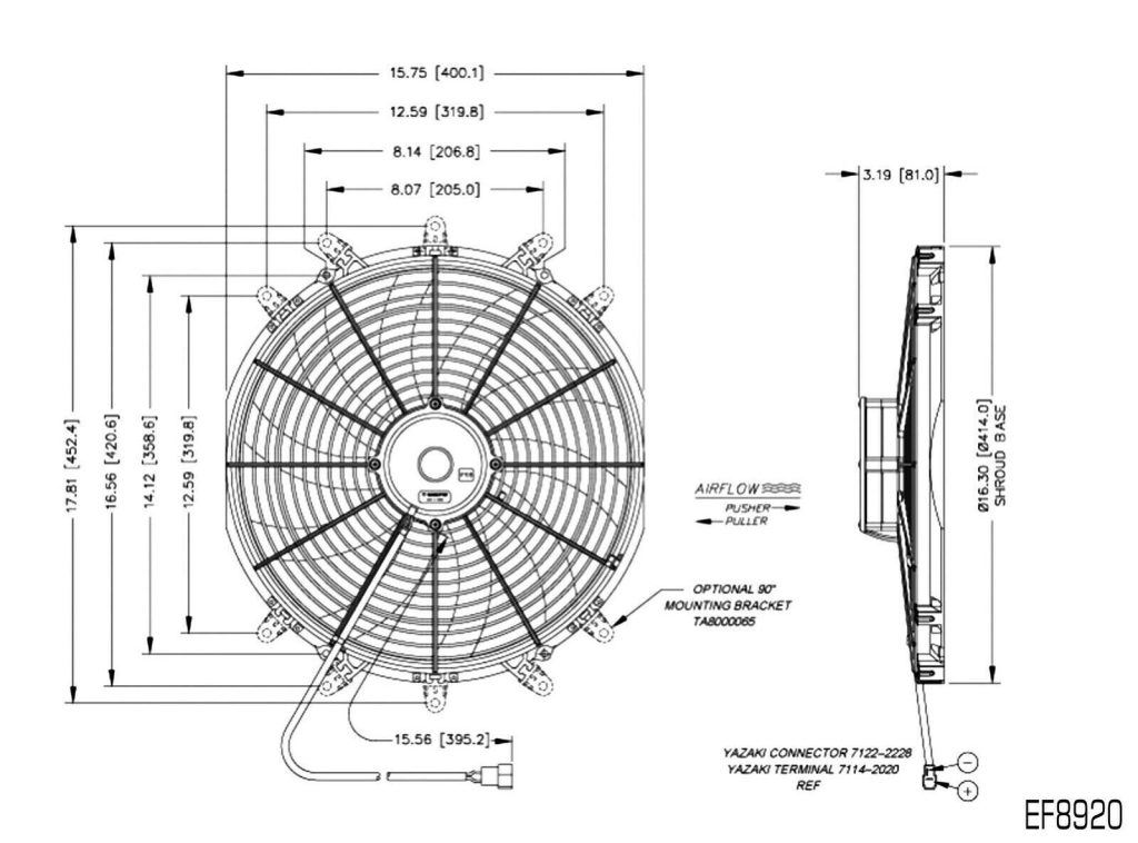Maradyne 16" 12V 225 WATT High Performance Thermo Fan Reversible Skew