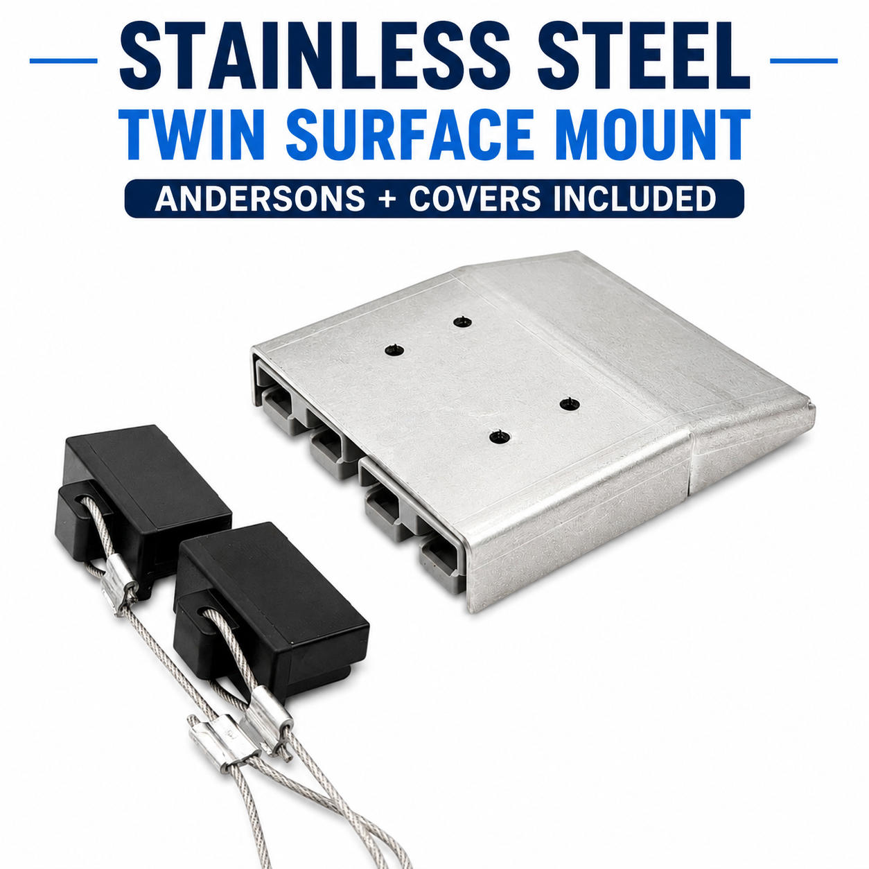 Stainless Steel Twin Surface Mount 50 Amp Anderson Plug Cover + x2 Grey & Dust