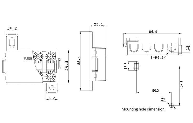 4 WAY MIDI FUSE HOLDER 220A MAX. INCLUDES 4 WAY BUSBAR - dual battery setups - Image 3