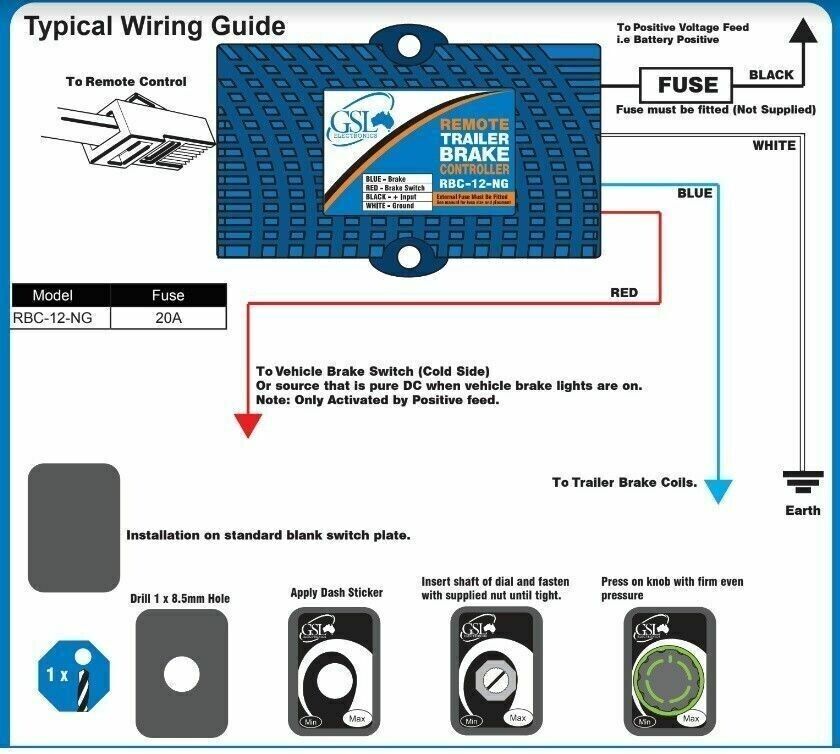 GSL ELECTRIC TRAILER BRAKE CONTROLLER + DIY INSTALL WIRING KIT ref