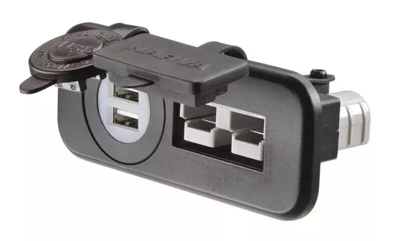 Narva Anderson Plug 50Amp & Twin USB Socket with Covers Flush Mount USB