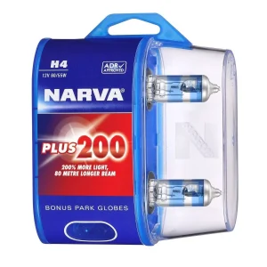 Narva Plus 200 Halogen Performance Globe H4 P43T 12V 60/55W (2Pk) 48392BL2