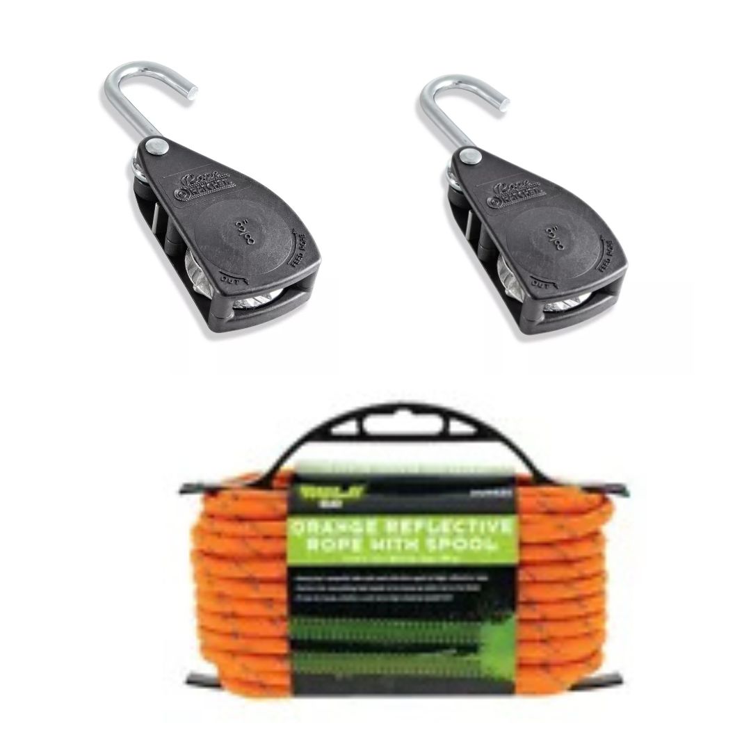 A Pair of HULK 4x4 ROPE RATCHETS 6mm & 15M REFLECTIVE ROPE (ORANGE) Pack