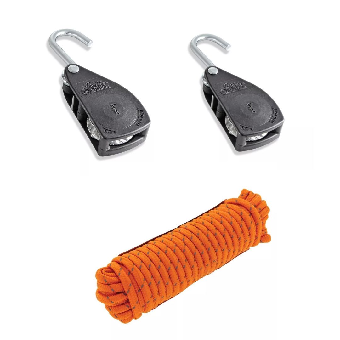 A Pair of HULK 4x4 ROPE RATCHETS 9.5mm & 15M REFLECTIVE ROPE (ORANGE) Pack