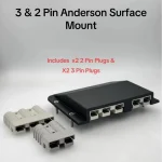 3 pin 50 Amp Anderson Plug Surface Mount Panel Kit External 2 Grey plugs inc
