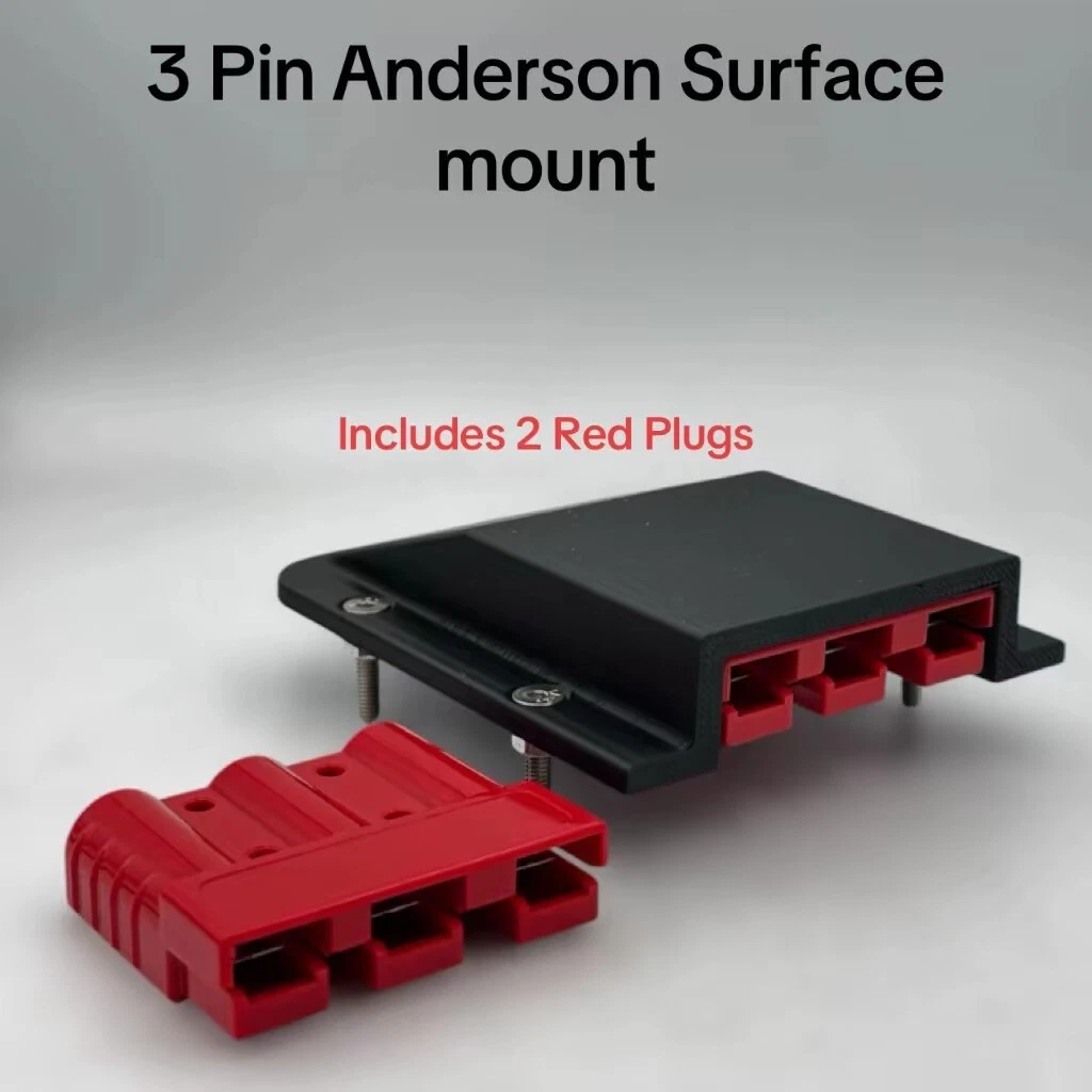 3 pin 50 Amp Anderson Plug Surface Mount Panel Kit External 2 Red plugs inc