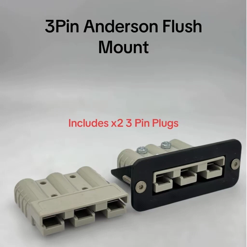 3 pin 50 Amp Anderson plug flush mount holder Cover inc x2 plugs. Dual Battery