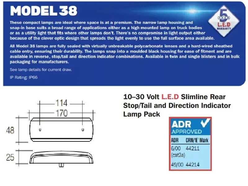 Narva 93812BL2 Multivolt Slimline LED Rear Stop / Tail / Indicator Lamp 2 Pack - Image 4