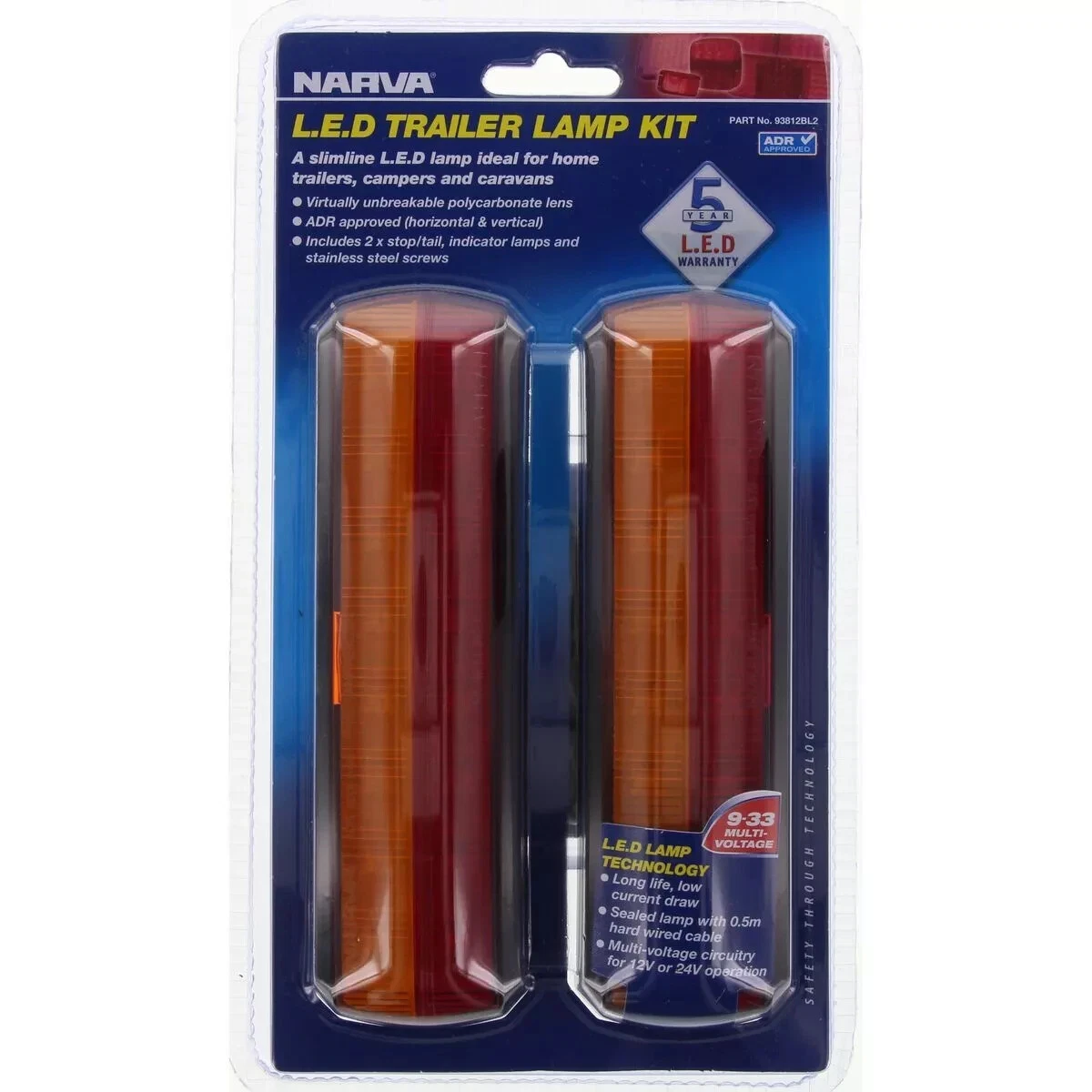 Narva 93812BL2 Multivolt Slimline LED Rear Stop / Tail / Indicator Lamp 2 Pack