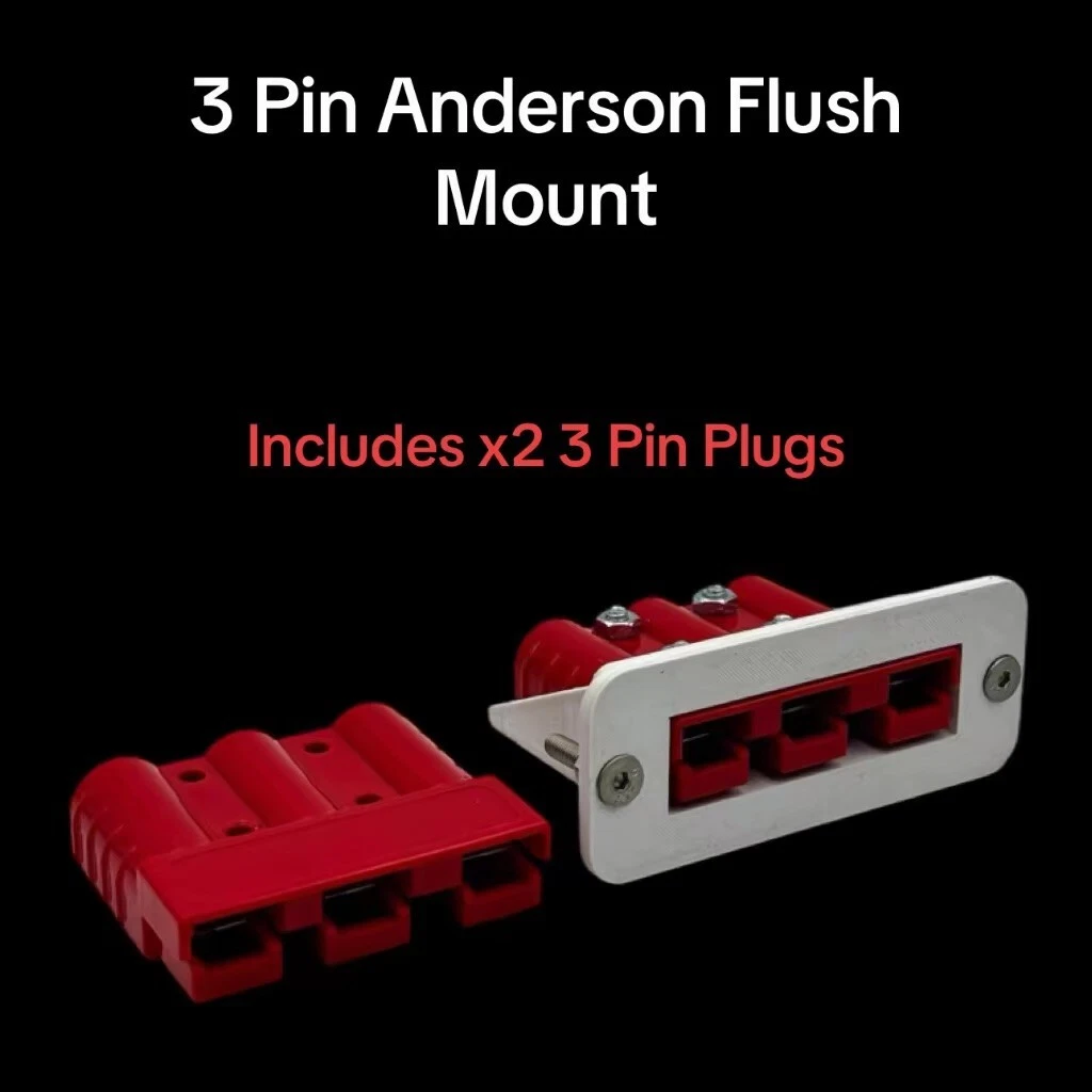 White 3 pin 50 Amp Anderson plug flush mount holder Cover Red plugs Dual Battery