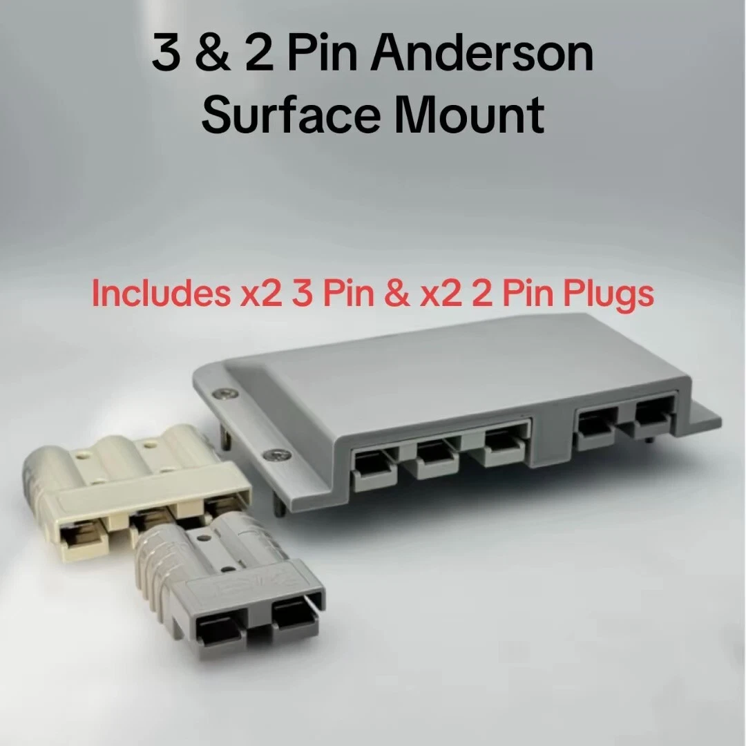 Grey 3 Pin & 2 Pin 50Amp Anderson Plug Surface Mount Cover Panel x2 Grey Plugs