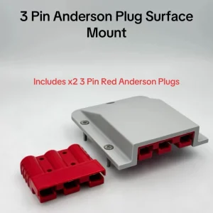 Grey 3 pin 50 Amp Anderson Plug Surface Mount Panel Kit External 2 Red plugs