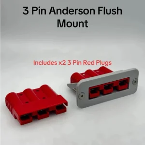 Grey 3 pin 50 Amp Anderson plug flush mount holder Cover + x2 Red 3Pin plugs
