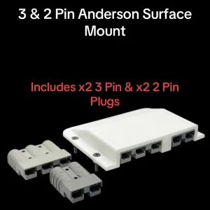 White 3 Pin & 2 Pin 50Amp Anderson Plug Surface Mount Cover Panel x2 Grey Plugs