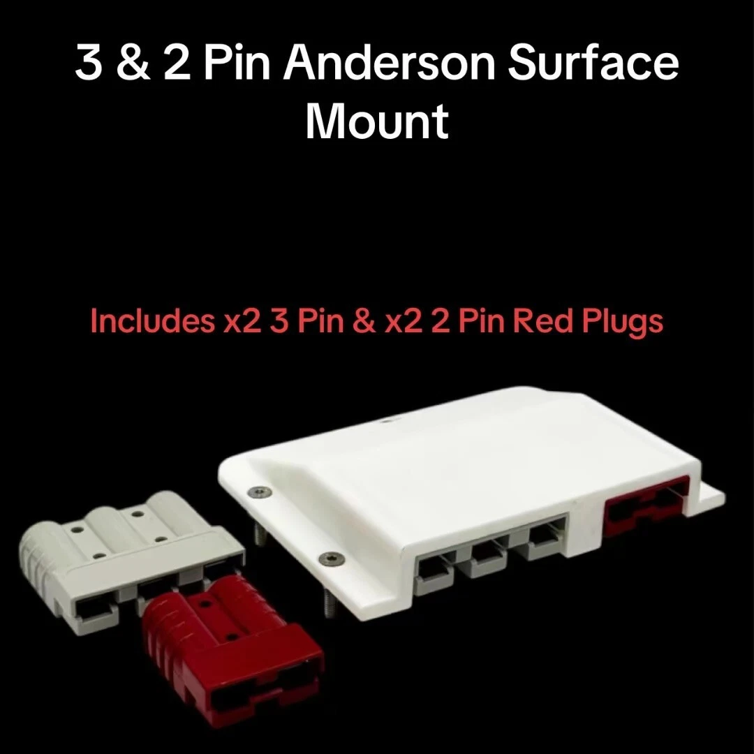 White 3 Pin & 2 Pin 50Amp Anderson Plug Surface Mount Cover Panel + x2 Red Plugs