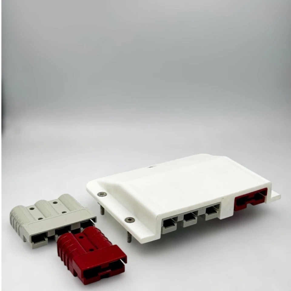 White 3 Pin & 2 Pin 50Amp Anderson Plug Surface Mount Cover Panel + x2 Red Plugs - Image 2